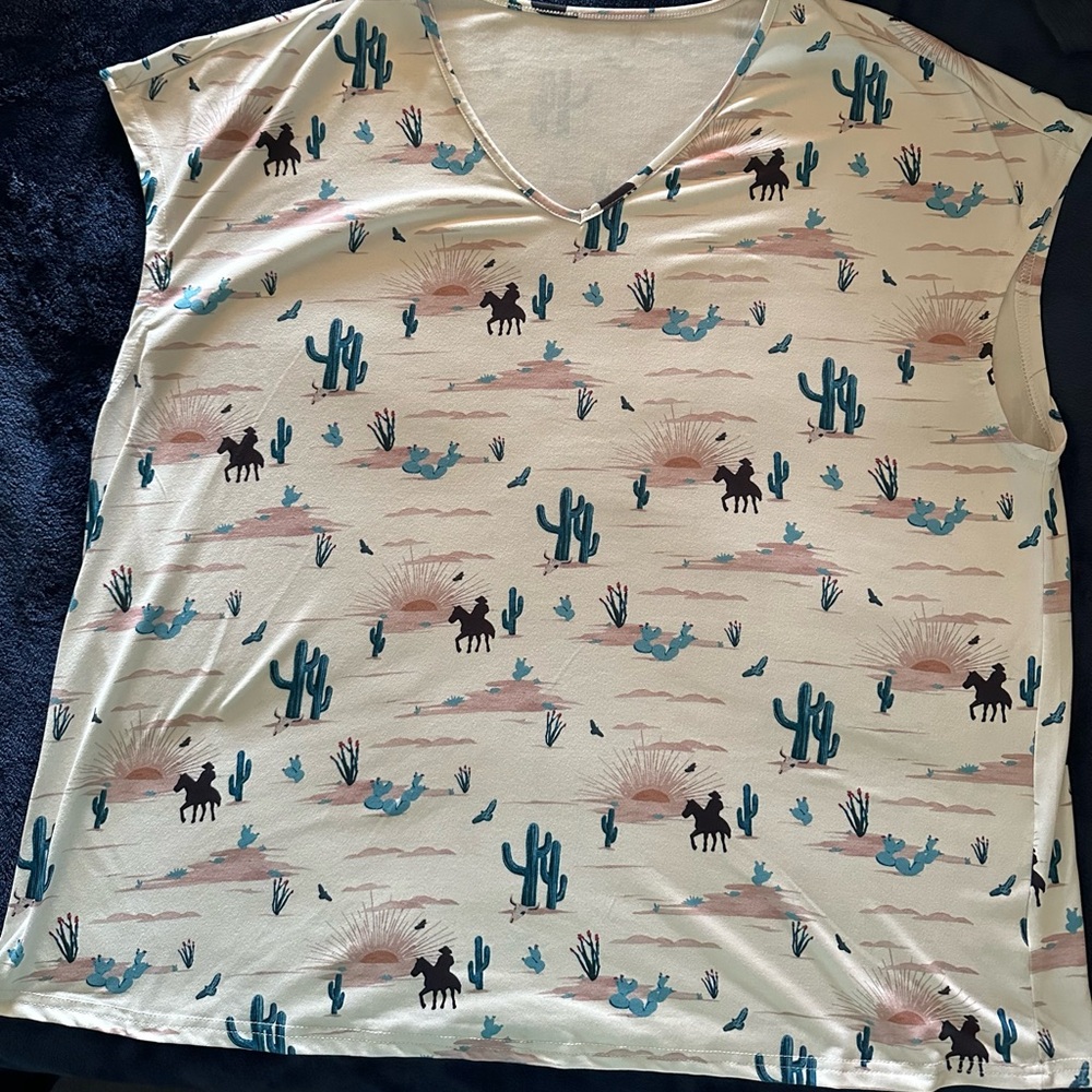 Cactus and Horse Print V-Neck Top